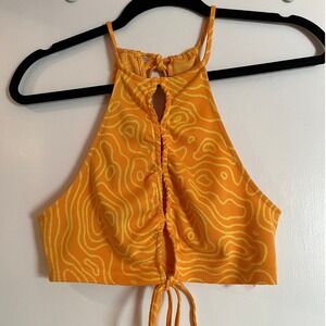Zara Orange Yellow Swirl Halter Crop Top